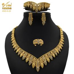 Ensemble de Bijoux 24K plaqué or ensemble pour femme Bijoux Africaine Dubai luxe collier de mariée marque boucle d'oreille et collier ensemble 240123