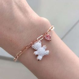 Sieraden armband swarovskis ontwerper vrouwen originele kwaliteit luxe mode -armband schattige charmante teddybeer armband romantische zoete roze beren hangende armband