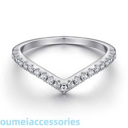 Diseñador de joyas Pandoraring Dora's Band Rings S925 Anillo simple de plata esterlina para mujer Anillo de dedo índice de circón de diamante de una hilera en forma de V