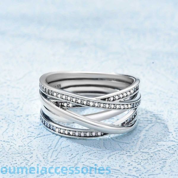 Joyería Diseñador Pandoraring Dora's Band Rings S925 plata esterlina estilo flip corona entrelazada pareja de moda anillo a juego para