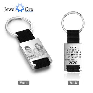 Jewelora personnalisé Photo calendrier porte-clés pour hommes personnalisé en acier inoxydable graver Date porte-clés cadeau pour petit ami/père H0915