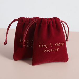 Bijoux 100 pcs / lot marque personnalisée Velvet DrawString Small Gift Bag Organisateur d'organisateur d'emballage Pouchage Favors Favors Party Candy Sac