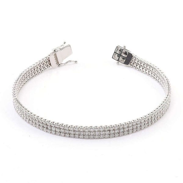 Joyería 10K / 14K Oro blanco 15Ct 3 Triple fila 3Mm Corte redondo D Color Moissanite Pulsera de tenis de diamantes para mujeres y hombres