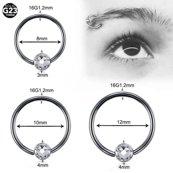 Joyería 10 Unids / set Anillos de Cuentas Cautivos de Titanio Aro de Nariz Septum Gema Plana Daith Helix Tragus Labret Piercings de Cejas Joyería Corporal Sexy