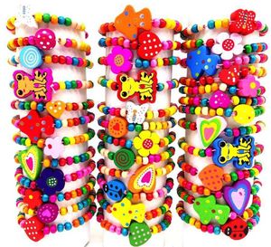 Bijoux 15 pièces / lot de bracelets en bois mignons perles en bois colorées Bracelets de charme pour enfants