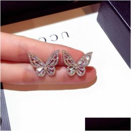 Bijoux 2021 Nouvelles femmes mode 925 Sterling Sier Princess Cut Sweet mignon White Topaz CZ Diamond Ins Butterfly Earge Drop D Dhikl
