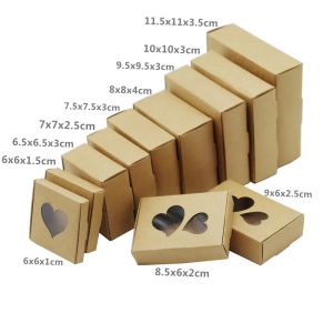 Sieraden 24/50 stuks Kraftpapier Kartonnen Geschenkdozen met Hartvorm Pvc Windows Valentijnsdag Bruiloft Sieraden verpakking Dozen