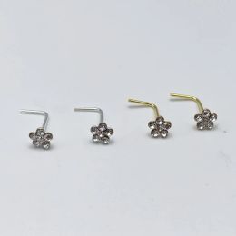 Bijoux 30 pcs/lot 925 en argent Sterling Nez Stud fleur cristal clair L forme nez goujons Piercing bijoux