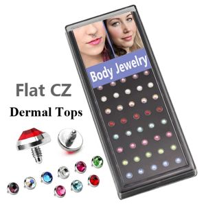 Sieraden 40 -stuk/doos platte CZ Crystal Dermal Anchor Tops met 16 g draaddraadhuid piercing sieraden gemengde kleuren
