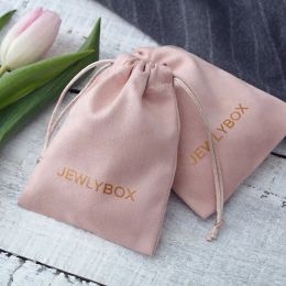 Bijoux 50pcs Logo personnalisé Flanelle High Grade Bijoux d'emballage Sachets de bijoux en velours Chic Mariage Faveur Gadin Sac de cosmétique Sacs