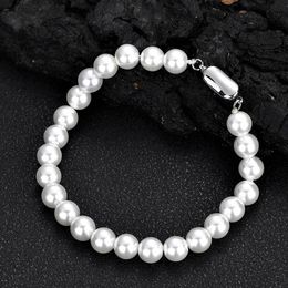 Bijoux 8mm bracelets de perles perles de verre chaînes de tennis conception pour hommes femmes chaîne hip hop perle bracelet en acier amant argent mode chaîne de luxe