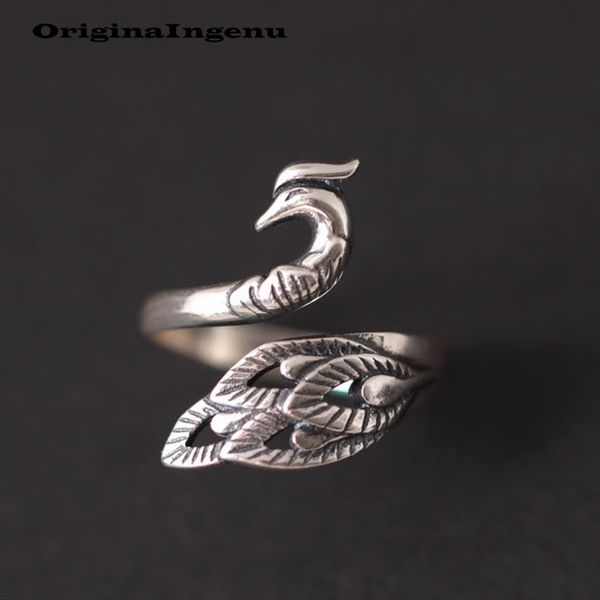 Joyería 925 anillo de plata Vintage pavo real encanto minimalismo novia regalo del día de la madre