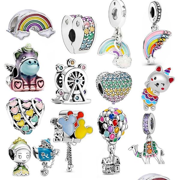 Joyería 925 Sterling Sier Dangle Charm Nuevo Producto Color Rainbow Globo Charms Bead Fit Pandora Pulsera DIY Accesorios de joyería Drop Dhnqe