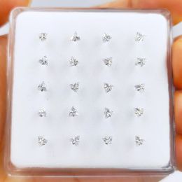 Joyería 925 plata esterlina trangle de 3 mm transparente de circonía cúbica de circonía piercing joya nariz pasador 20pcs/paquete