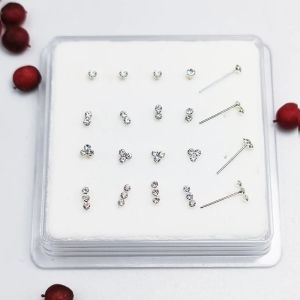 Sieraden 925 Sterling zilver helder kristal neusgat nostril bud gemengde neus bot Indiase neu pin piercing sieraden 20 stks/lot