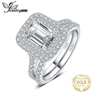 Joyería 925 Sterling Silver Halo Wedding Band Conjunto de anillos de compromiso para mujeres 29ct Corte esmeralda AAAAA CZ Moda 240220