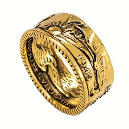 Sieradenaccessoires Antieke munt Morgan Men Vintage Style Ring Explosief USD Dollar gegraveerd 1945 Figuur schilderen van zilver en gouden ring voor alle grootte vinger