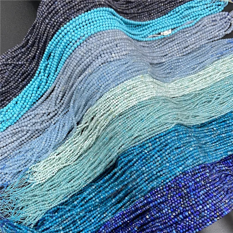 2023 Yeni 2mm 3mm Doğal Taş Boncuklar Mavi Kuvars Kristal Turquois Aquamarines Boncuk İşi Diy Bilezik Aksesuarları 38cm Moda JewelryBeads