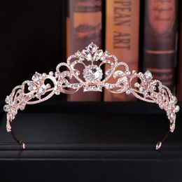 Joyería Ailibride Rose Gold Crystal Crown Crown Tiara para tara de novia Princesa Diadema Mujeres Accesorios de joyería para el cabello de boda J0121