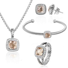 Bijoux améthyste Bracelet boucles d'oreilles torsadées pour collier Bracelet ensemble de luxe chaîne charme Zircon argent anneaux femmes pendentif femmes