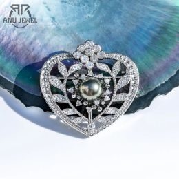 Bijoux AnuJewel coeur broche polyvalente 910mm perle noire de Tahiti Moissanites eau de mer perle baroque pendentif coeur collier bijoux