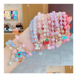 Bijoux Perles Bracelets Enfants Bijoux Filles Amitié Pendentifs Charme Verre Cristal Perlé Stretch Bracelet Cheville Anniversaire Sac Fille Dhjvk