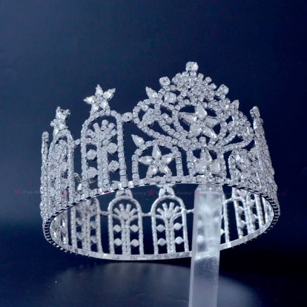 Bijoux Beauté Pageant Plein Rond Crwns Autrichien Strass Cristal Assurance Qualité Étoiles Miss Couronne Chapeaux Diadèmes De Haute Qualité Mo238