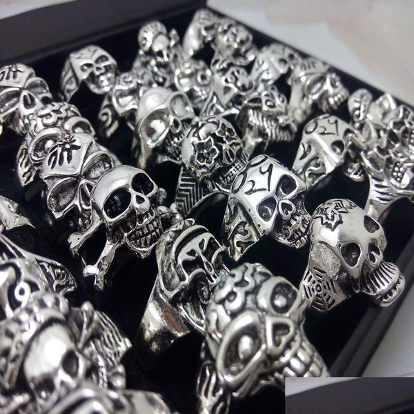 Joyería Bk Lots 100Pcs Hombres Skl Anillos Nuevo Gothic Biker Punk Cool Venta al por mayor Lote de moda Entrega directa Bebé Niños Accesorios de maternidad Dhrbu