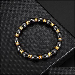 Bijoux Noir Perlé Hématite Brins Ronds Bracelet Extensible Pour Hommes Et Femmes Bracelets De Thérapie Magnétique Anti-Fatigue Bijoux Drop Sh Dhyzd