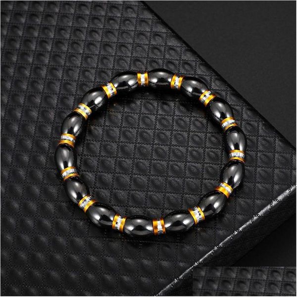 Bijoux Noir Perlé Hématite Brins Ronds Bracelet Extensible Pour Hommes Et Femmes Bracelets De Thérapie Magnétique Anti-Fatigue Bijoux Drop Sh Dhyzd