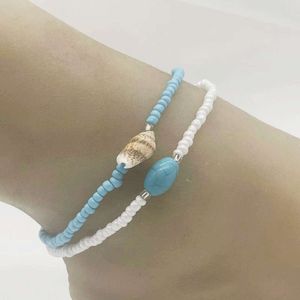 Bijoux de plage bohème en perles de riz, conque, chaîne Double couche, Style ethnique, décoration de pieds faite à la main
