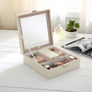 Boîte à bijoux en bois pour filles, organisateur de bijoux, étui de voyage miroir avec compartiment réglable verrouillable 271O