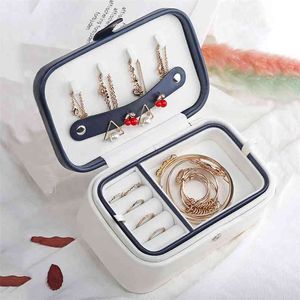 Boîte à bijoux haute capacité bague boucles d'oreilles collier stockage cosmétiques beauté conteneur double couche cuir PU 210423