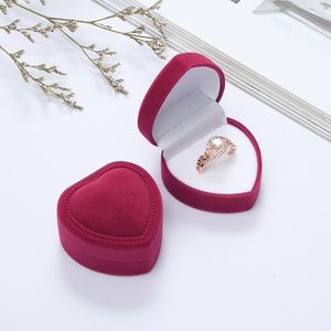 Sieradendoos fluweel hartvorm container dozen houder voor bruiloft verlovingsring display cadeauverpakking