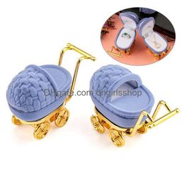 Cajas de joyería 1 pieza Lovely Baby Carriage Veet Box Ring Gift Holder Case para pendientes Collares Pulseras Display Drop Deli Dhhs4