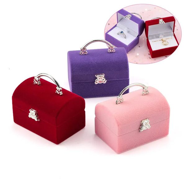 Boîtes à bijoux 1 pièce, petite boîte en velours pour bagues de mariage, présentoir de colliers, ours mignon, conteneur cadeau pour emballage 231019