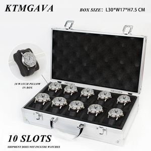 Sieraden Dozen 10 Omgordt Luxe Premium Kwaliteit Horloge Doos Aluminium Produc Patroon Opslag Klok Collectie Display Gift 230628