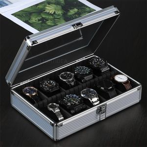 Sieradenboxen 10 slots Watch Box Organizer met glazen raam aluminium legering metalen display luxe horloge case opbergkast houder voor mannen 230816