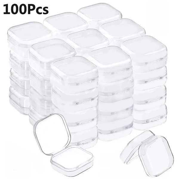 Boîtes à bijoux 100 pièces petites boîtes carrées boîte en plastique transparente bijoux mallette de rangement finition conteneur emballage boîte de rangement pour boucles d'oreilles 231218