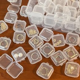 Cajas de joyería 100PCS Caja de almacenamiento de plástico transparente cuadrada pequeña Embalaje de contenedor de acabado para pendientes 230511