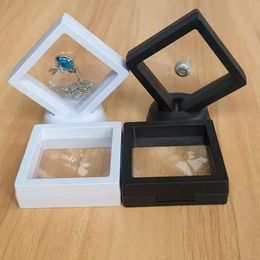 Sieraden Dozen 10 Stuks 3D Drijvende Display Box PE Film Diamant Opbergdoos Transparante Ring Munt Verpakking Ketting Stand 7x7cm 230808