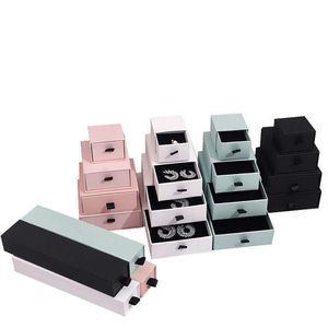 Cajas de joyería 10 unids Organizador Mostrar regalos Caja de embalaje Titular Negro Rosa Blanco Papel Kraft Anillo de compromiso Collar Pulsera L221021