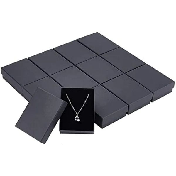 Boîtes à bijoux 12 pièces boîte rectangulaire noire 35x28x12 carton avec éponge à l'intérieur du papier Kraft bricolage 231201