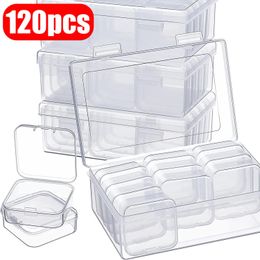 Cajas de joyería 120 unidades de contenedores de plástico pequeños transparentes, caja de almacenamiento transparente con tapa con bisagras para artículos, manualidades, paquete de joyería, estuches transparentes 231218