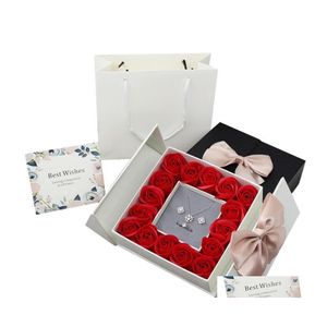 Boîtes à Bijoux 15X15Cm Savon Fleurs Boîte Rose Fleur Cadeau De Noël Femmes Fête D'anniversaire Saint Valentin Fête Des Mères Petite Amie Cadeaux Dr Otrj4