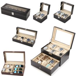 Sieraden Dozen 2023 Pu Lederen Horloge Doos Vitrine Houder Zwart Organizer Voor Mannen Vrouwen Gift 230628