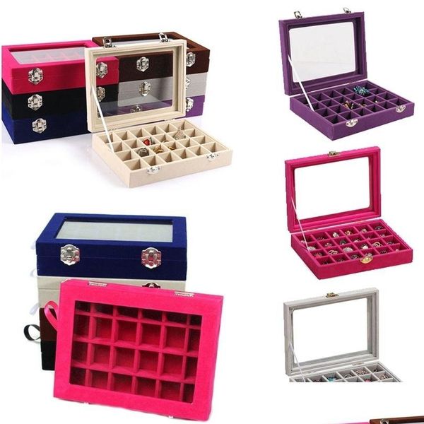 Joyeros 24 Rejillas Negro Rosa Rojo Veet Caja Anillos Pendientes Collares Maquillaje Titular Estuche Organizador Mujeres Joyería Almacenamiento 220309 Dro Dhrpc