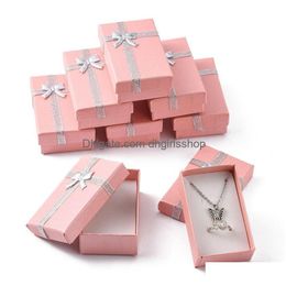 Boîtes à bijoux 24 pièces présentoir de cadeau de bijoux en carton pour boîte d'emballage rose avec nœud papillon et éponge à l'intérieur 80X50X25Mm livraison directe Dhe0X