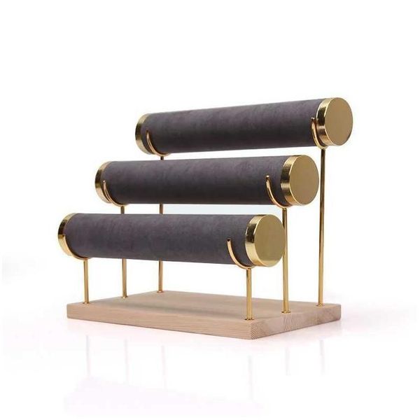 Boîtes à bijoux 3 couches Veet affichage bracelet chaîne rack support de base en bois pour bracelet collier bandeau organisateur livraison directe Dh5Fc