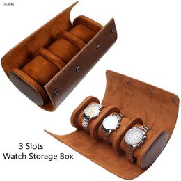 Sieradendozen 3 Slots Horloge Roll Opbergdoos Draagbare Lederen Klok Houder met Ingeschoven In Uit Detach Horloge Display Organizer 230628